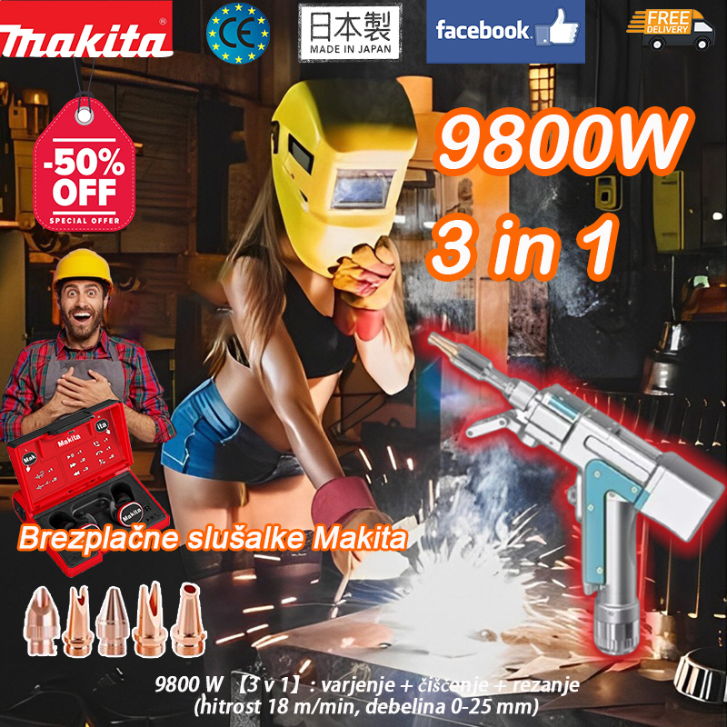 [Brezplačne Bluetooth slušalke Makita]9800 W 【3 v 1】: varjenje + čiščenje + rezanje (hitrost 18 m/min, debelina 0-25 mm)