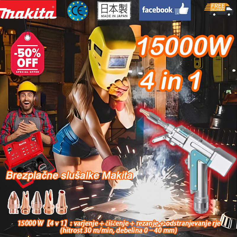 ▴90 % ljudi izbere ta paket [brezplačne Bluetooth slušalke Makita] 15000 W【4 v 1】: varjenje + čiščenje + rezanje + odstranjevanje rje (hitrost 30 m/min, debelina 0–40 mm)
